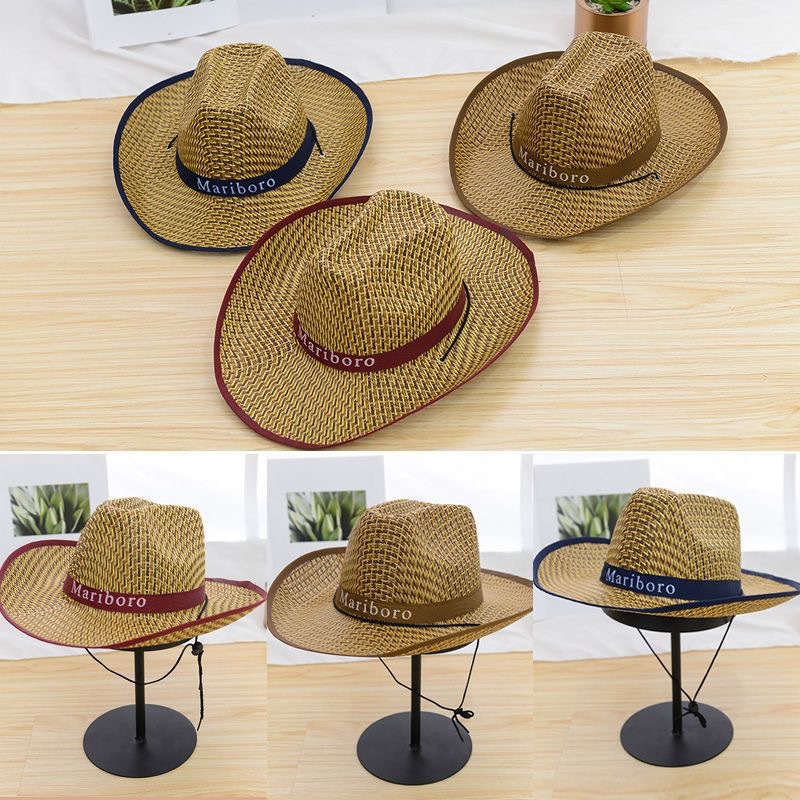 Summer straw hats, men's sun hats, wide-brimmed sun protection hats, outdoor sun hats, wide-brimmed fishing hats, beach hats, casual details Picture