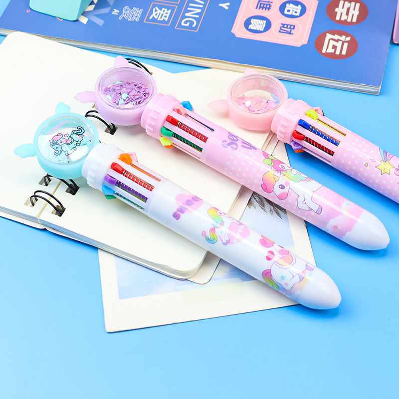 Cartoon sequin ten-color pens, multi-color pens, watercolor pens, markers, drawing pen sets, student cartoon highlighters, stamps, eyeliner pens details Picture