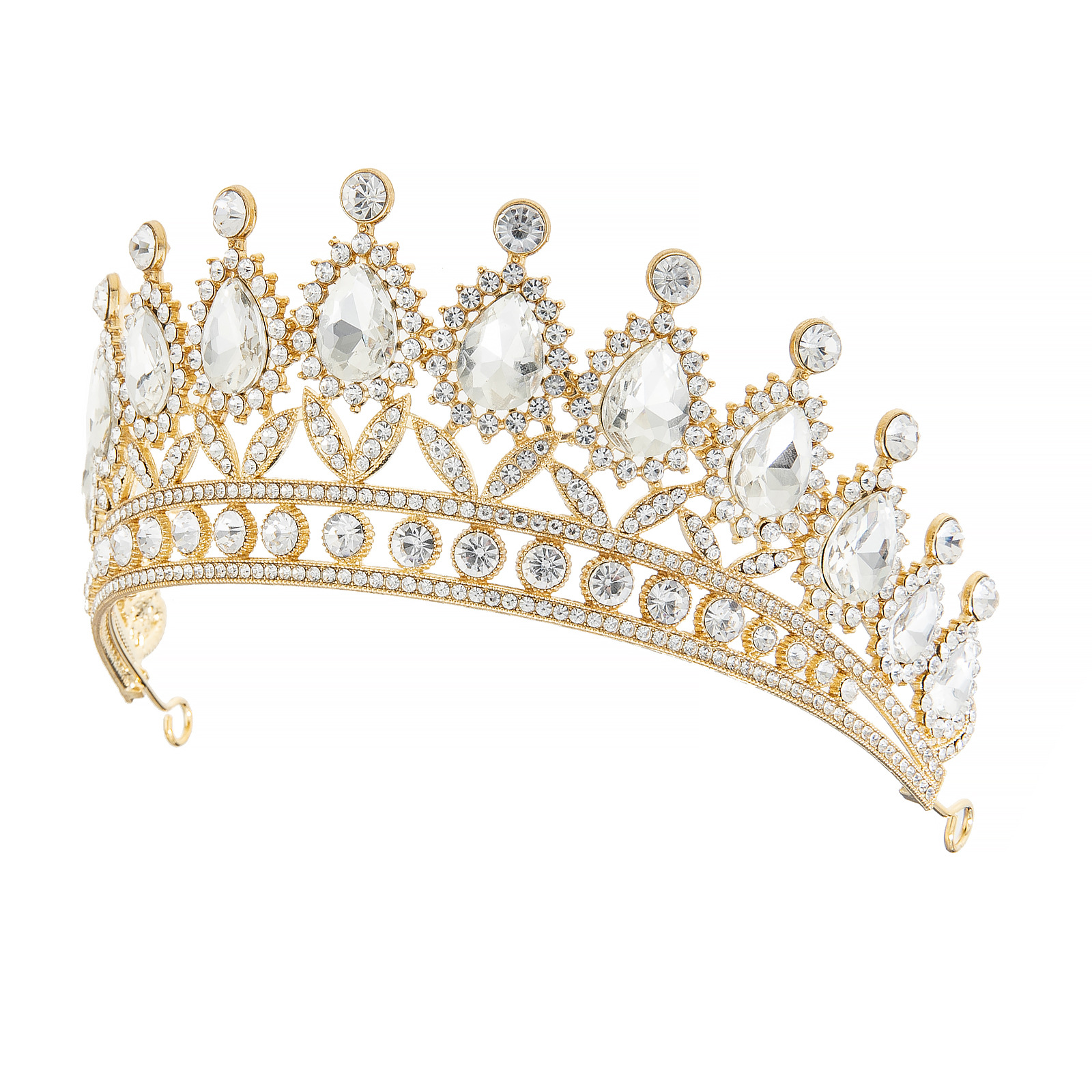 European and American high-end wedding accessories, luxurious tiara headwear, retro semi-round queen's water diamond alloy tiara wedding dress hair accessory, bride's tiara headwear details Picture