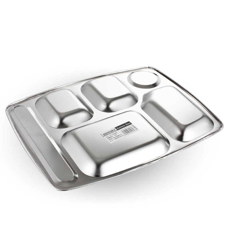 Zhenlong 05 thick stainless steel fast food plate, six-compartment rectangular, canteen, school, factory lunch plate, compartment-divided lunch box Specification image