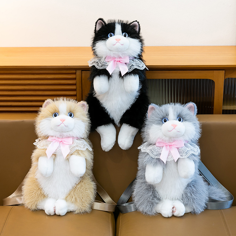 Simulated plush cat backpack doll, cute cat backpack doll, plush toy doll, girls' children's gift details Picture