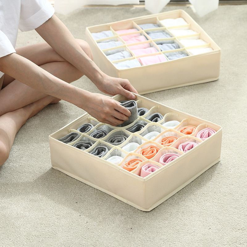 Preferred high-elastic ion mesh fabric multi-compartment foldable underwear and socks storage box, washable compartments wardrobe organization box