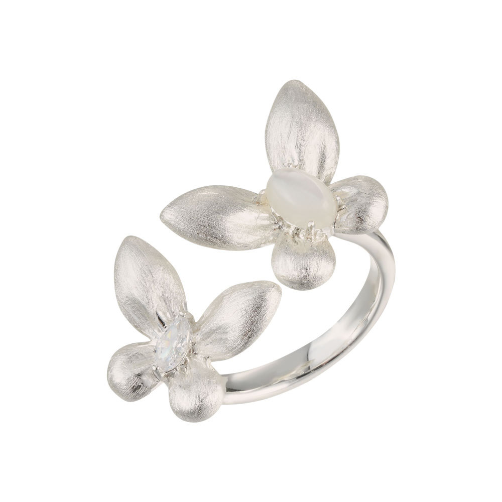 Nicho ligero extravagancia mariposa cepillada anillo abierto aleación de cobre bayas naturales con circonitas ajustable anillo de dedo índice Item Picture