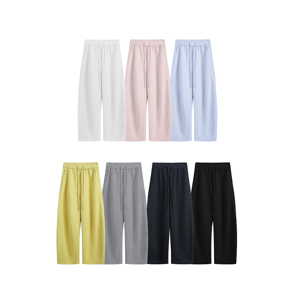 College-style solid-color straight-leg curved casual pants for men and women, loose wide-leg sport sweatpants for spring and autumn Item Picture