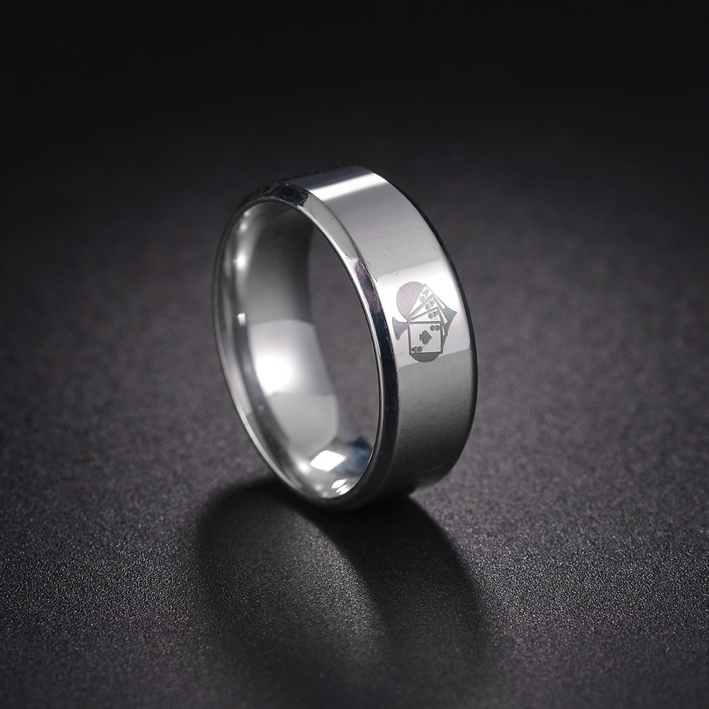 The new 8mm beveled black heart A men's titanium steel ring from the Amazon of Europe and America has been electroplated and does not fade details Picture