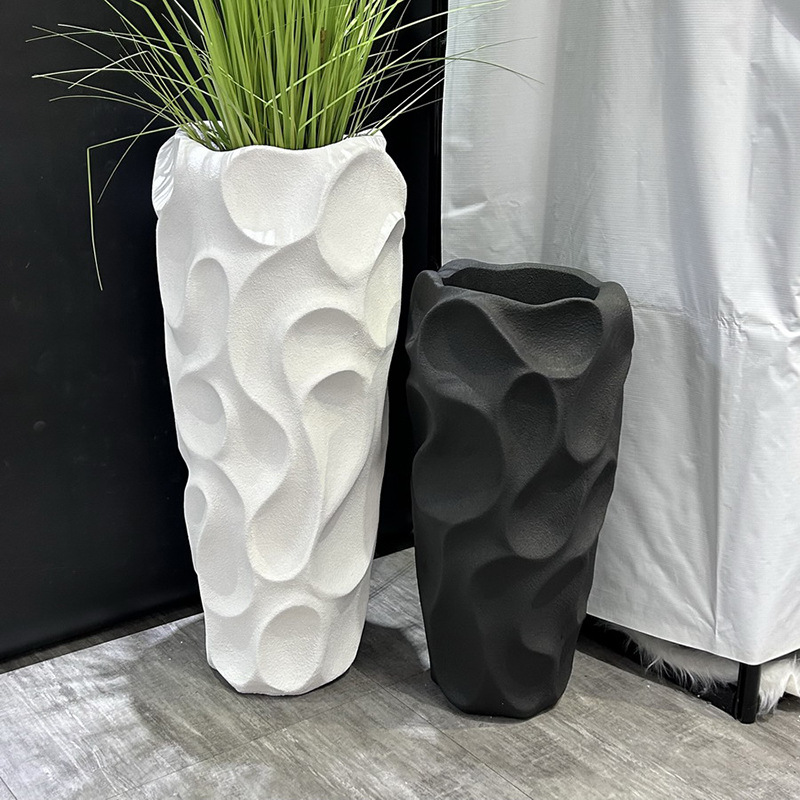 现代简约大号落地陶瓷花瓶摆件黑白配色高级质感家居软装艺术花瓶