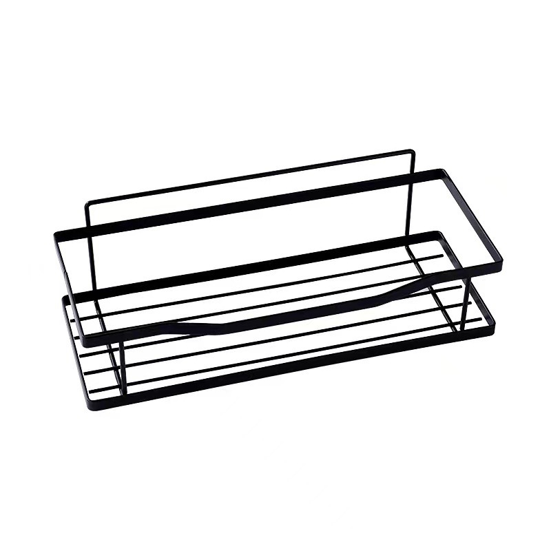 Cross-border wall-mounted ironwork multi-layer shower room toothbrush holder, black square bathroom storage rack, no need for drilling Item Picture