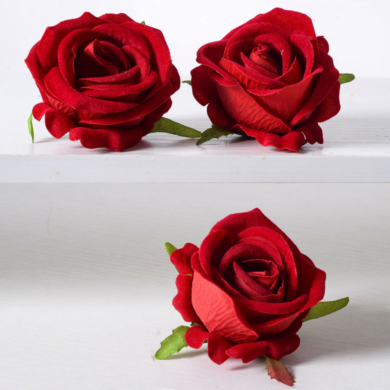 仿真小绒布玫瑰花头朵婚庆婚礼婚车场景酒店布置花墙拱门绢花批发