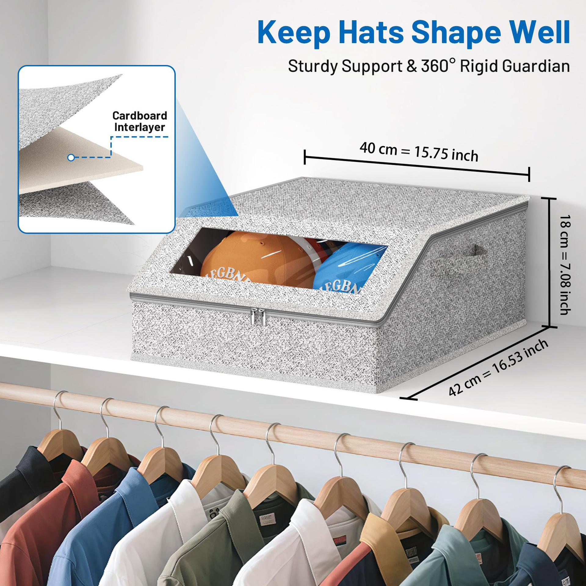 Cross-border zipper hat storage box, foldable dust-proof with window, large-capacity drawer baseball cap storage box Application Scenario