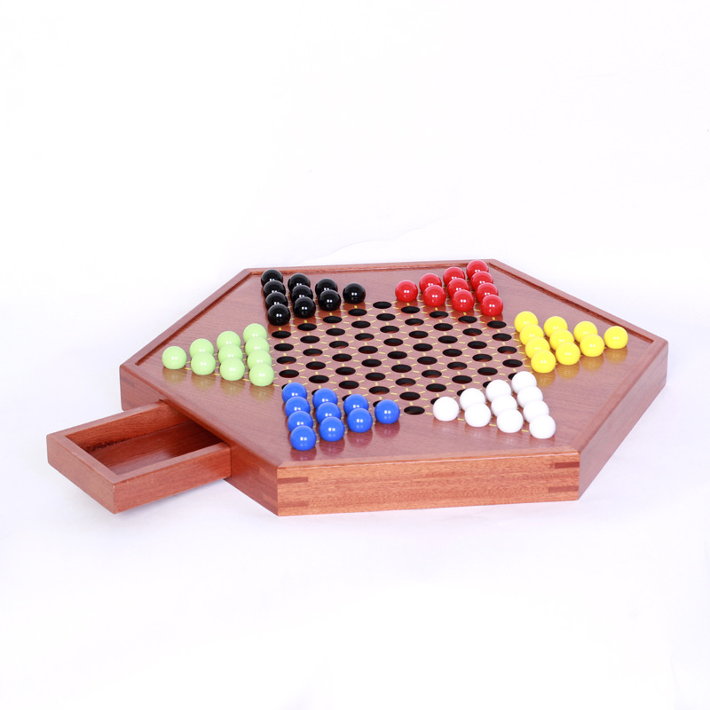 Factory direct sales of large checkers glass balls, wooden tabletop games, card games, competitive and educational toys, drawer type, portable details Picture