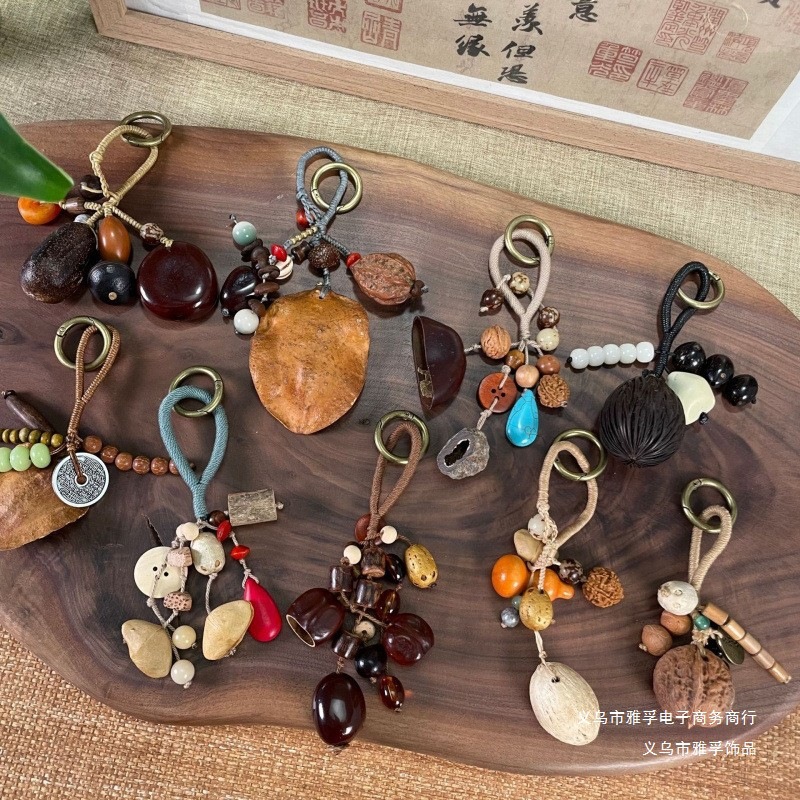 Natural seed fruit shell bell pendant, handcrafted wind bell sound healing pendant, plant fruit pendant, backpack car pendant