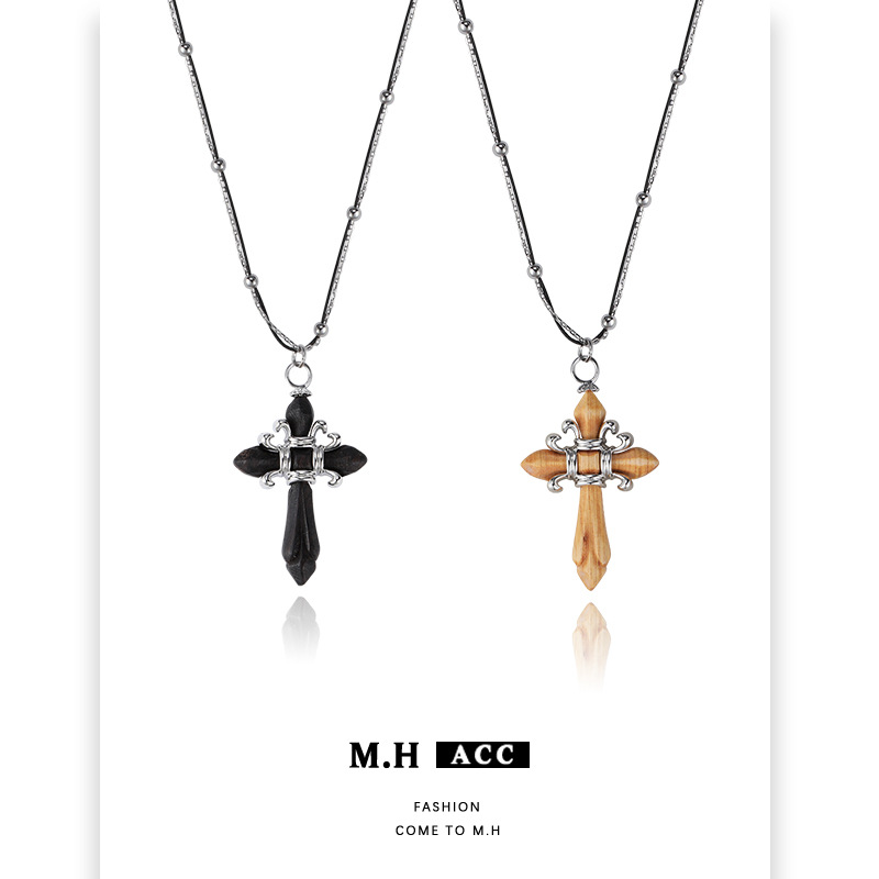 The wooden cross pendant necklace is a versatile and fashionable design with a high-end feel. It is an original autumn and winter new sweater chain accessory