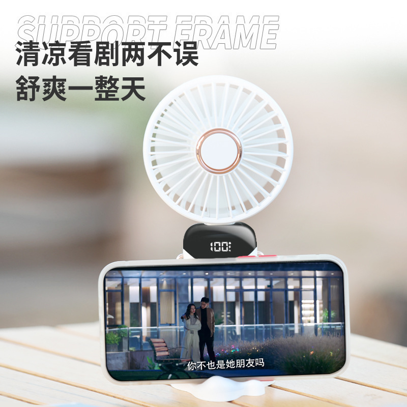 Cross-border N15 Handheld fan, usb Mini Portable folding charging small fan, neck-hanging digital display desktop small electric fan details Picture