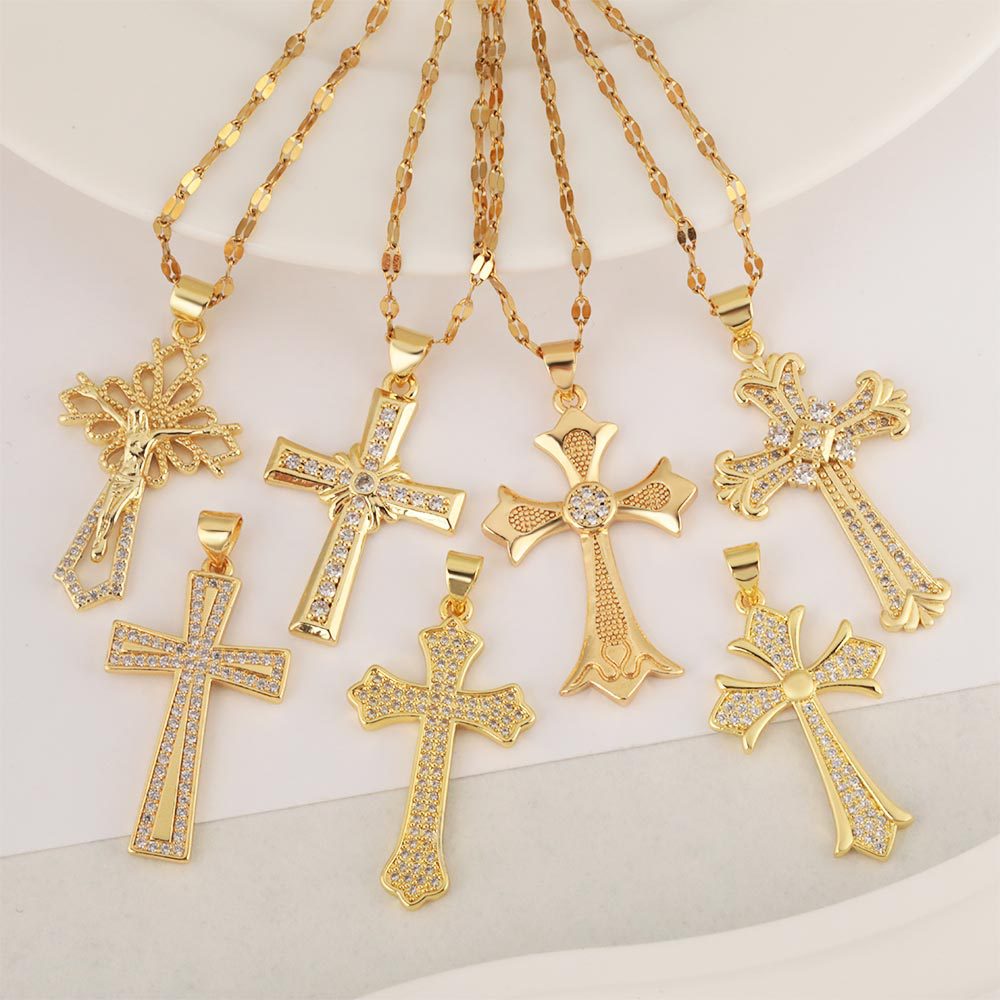 European and American copper micro-inlaid zircon, European and American full diamond Virgin Mary cross pendant necklace, with a light luxury and niche design sense details Picture