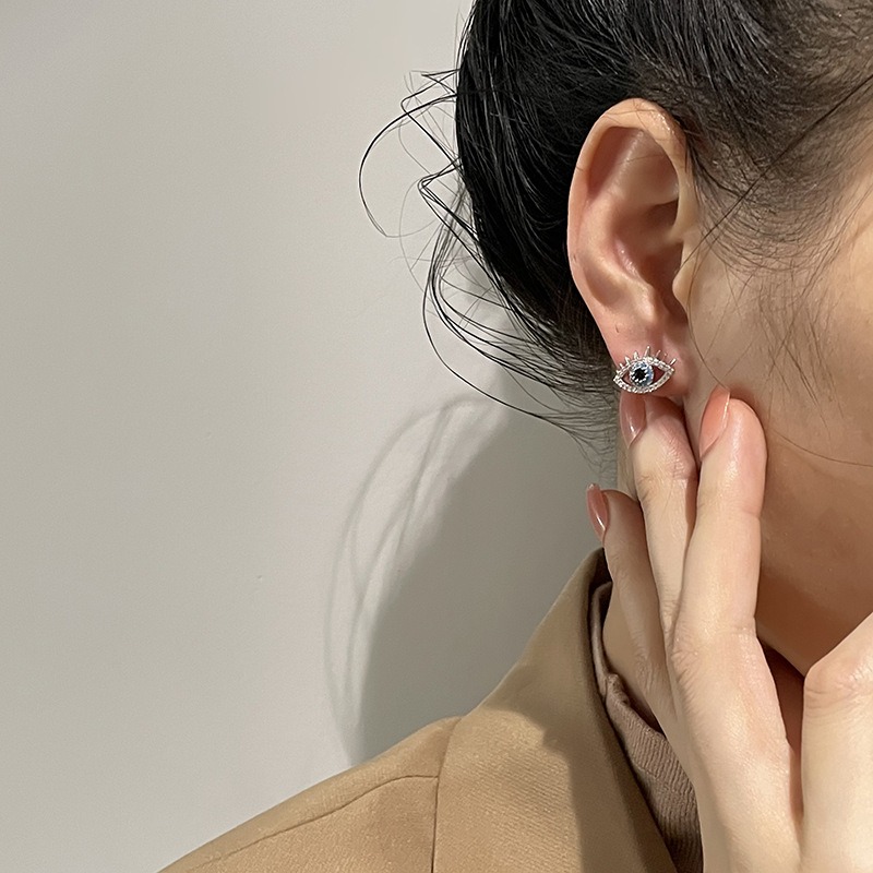S925 Silver Needle Stud Earrings, Angel Devil's Eye, Exquisite Stud earrings, Zircon, Niche design, ins Earrings wholesale details Picture