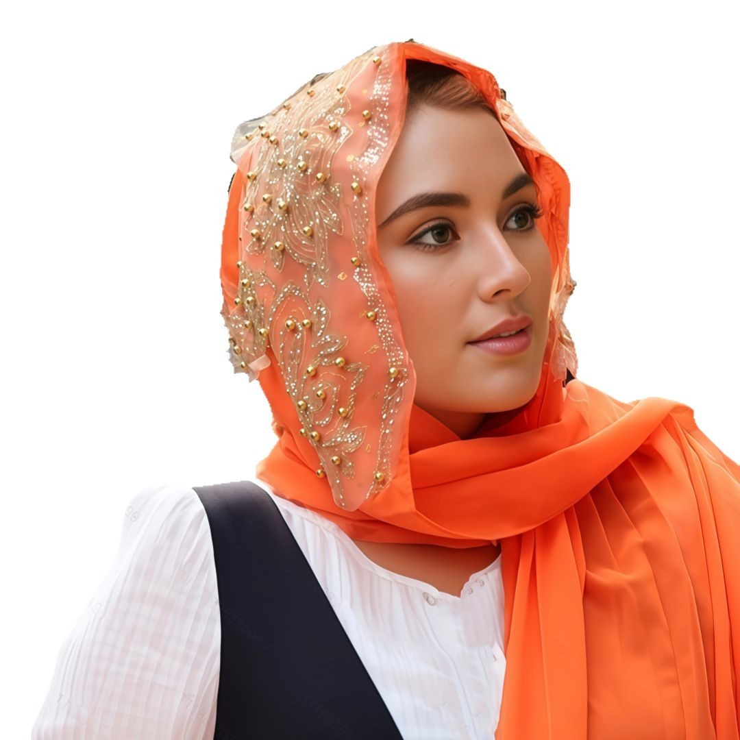 Headscarf, Dubai women's hot diamond plum blossom long scarf, gauze scarf clothing, chiffon travel long scarf hat, breathable cross-border Item Picture