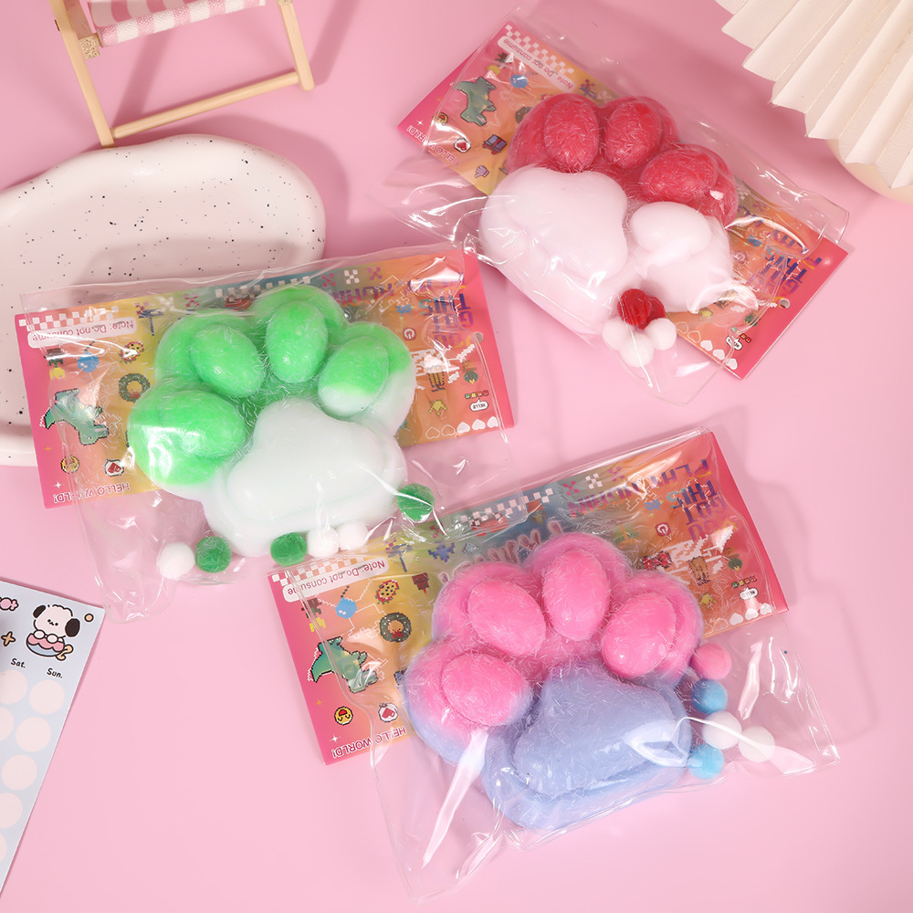 200g popular flocked stress-relieving cat paw slow rebound super soft release Pinch Fun TPR stress-relieving creative children's toy details Picture