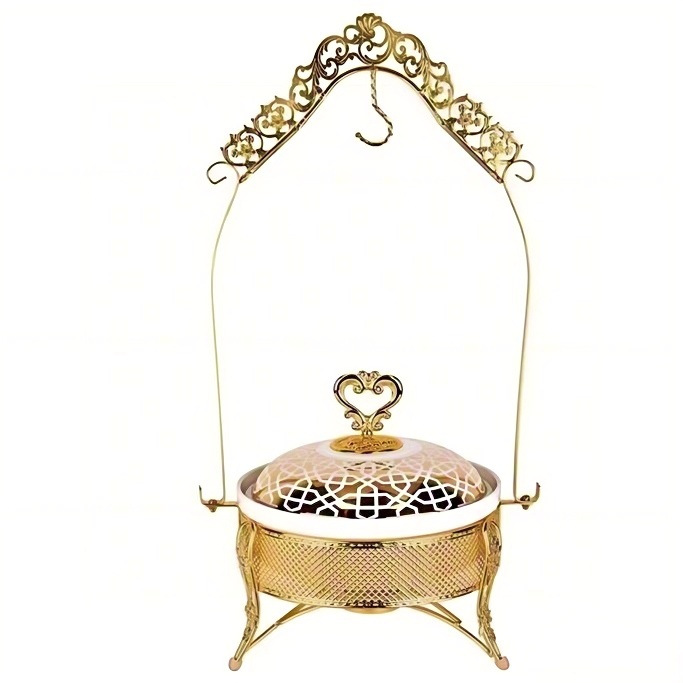 Golden Buffet hanging stove with lid alcohol heating, special stove for foreign trade hotel buffets, 2.0L warm food container Item Picture