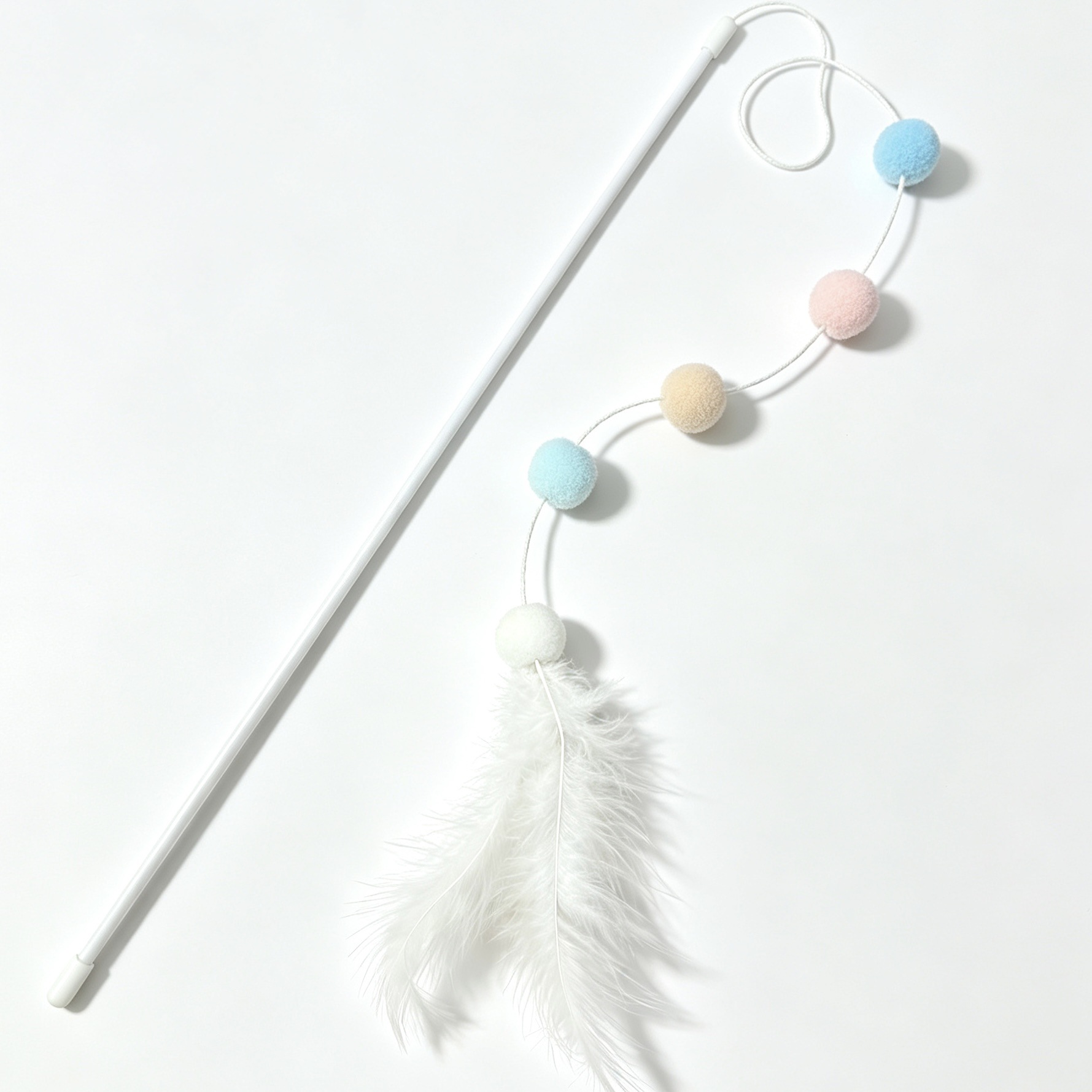 Wholesale of macaron fur balls, feathers, Korean cat toys, long rods, fairy soft ropes, colorful balls, interactive toys and pet supplies Specification image