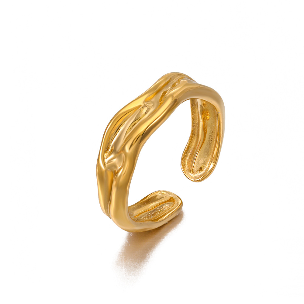 Retro and trendy exaggerated real gold electroplated ring for ladies, European and American fashion, irregular and irregular-shaped opening adjustable ring Item Picture