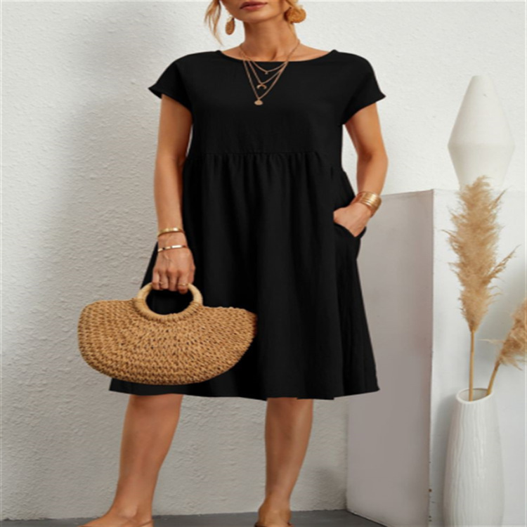 Summer supply of OL elegant women's cotton round-neck A-line dress for women Specification drawing