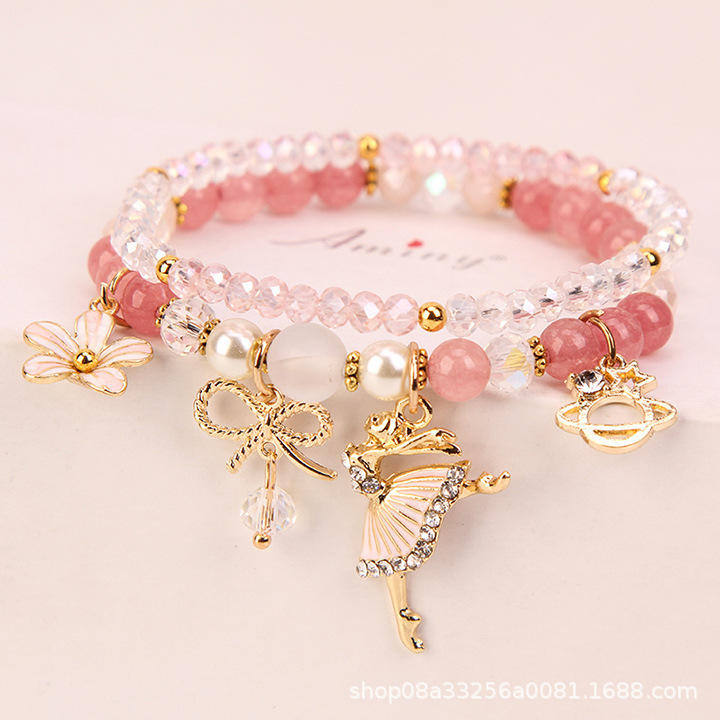 Korean-style fresh and clean crystal bracelet for girls, simple student forest-themed best friend beaded bracelet, bracelet ring, flower pendant bracelet
