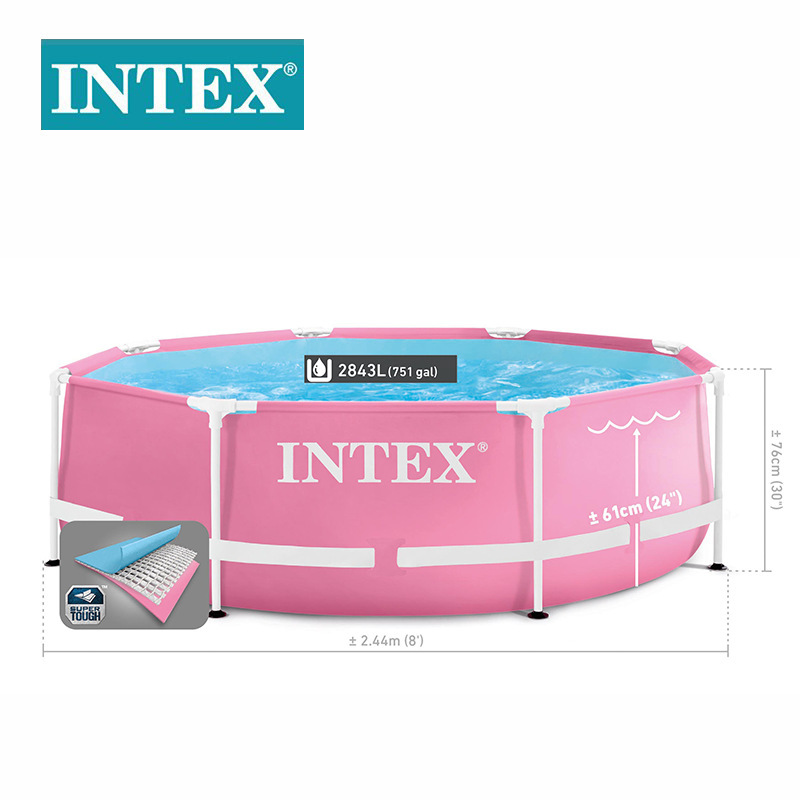 INTEX28290 family swimming pool, 8-foot pink circular tube frame pool, outdoor frame pool wholesale Specification image