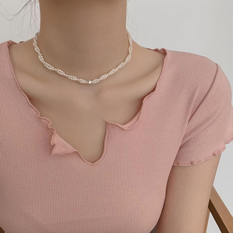Double-layer pearl necklace for women, 2024 new style Shijia pearl new light luxury design choker collarbone chain details Picture