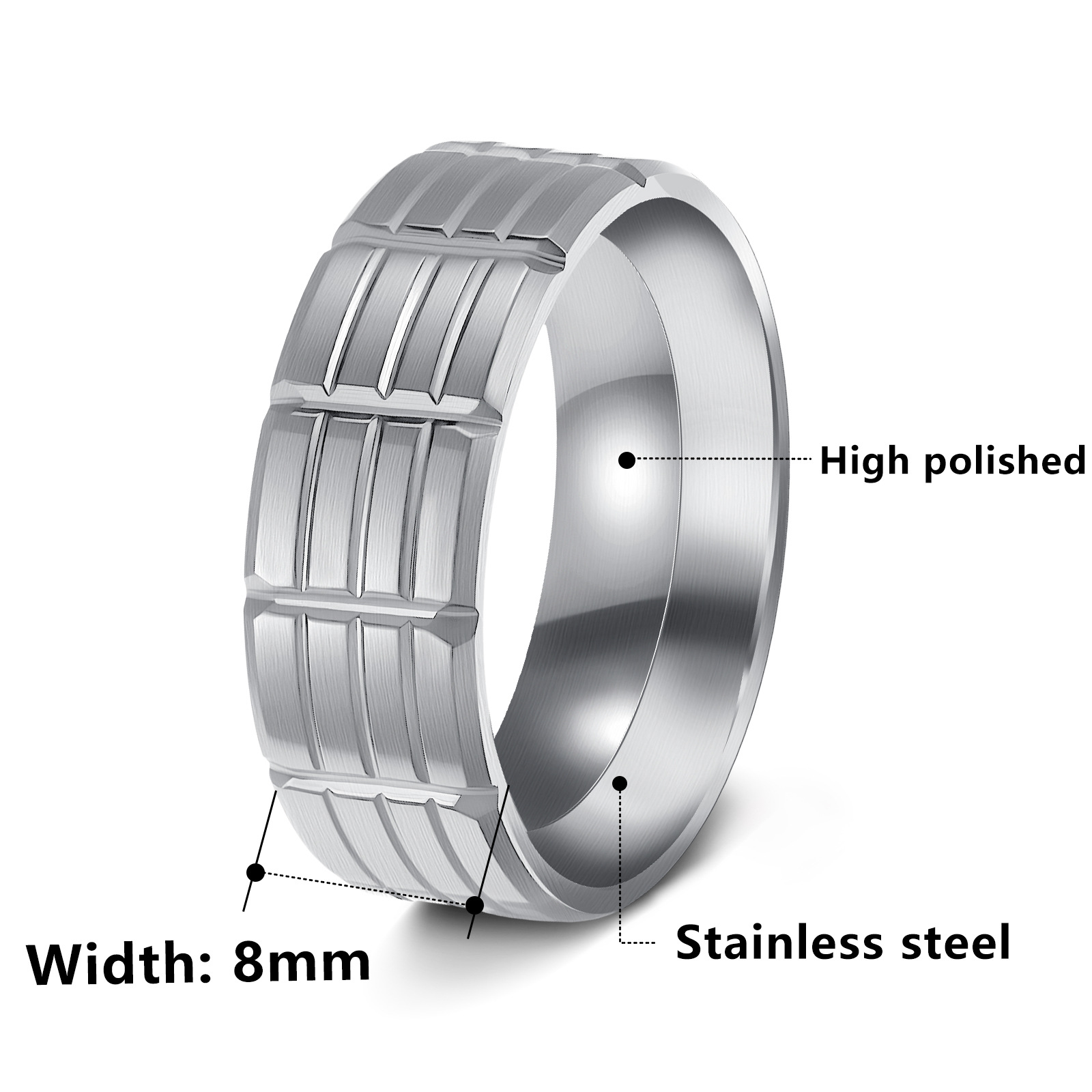 Cross-border supply Yiwu factory direct sales of small accessories. Popular stainless steel men's rings from Europe and America with black plating and pattern finishing Item Picture