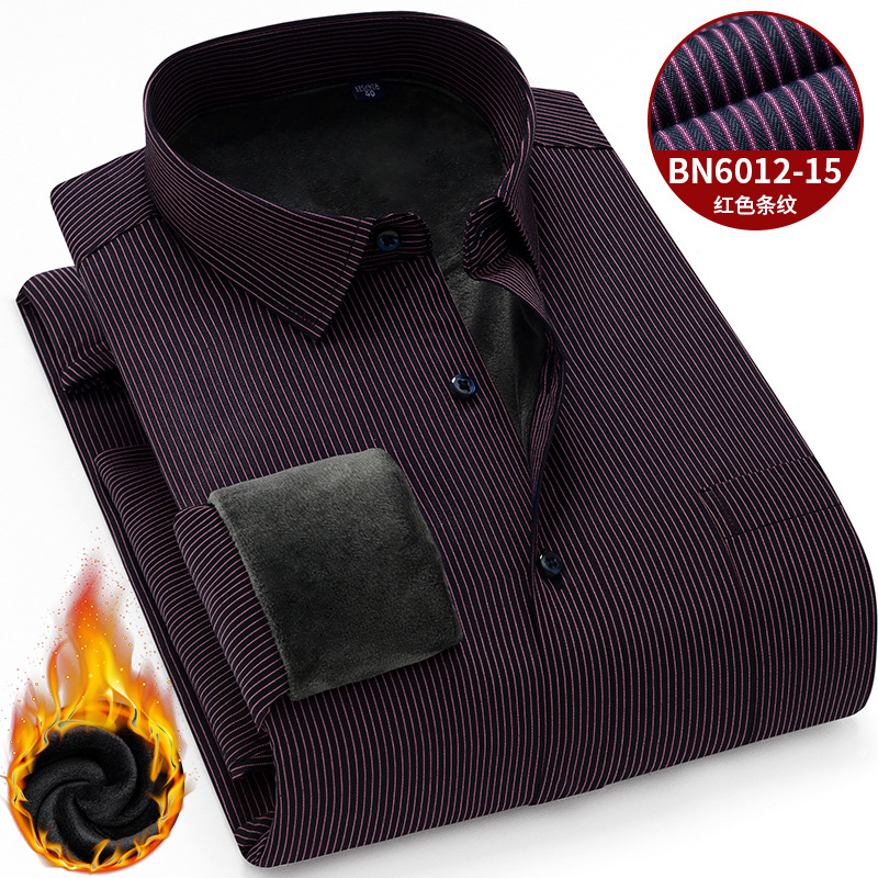 Winter new men's fleece and thickened long-sleeved shirt, middle-aged dad's business casual striped warm shirt Application Scenario