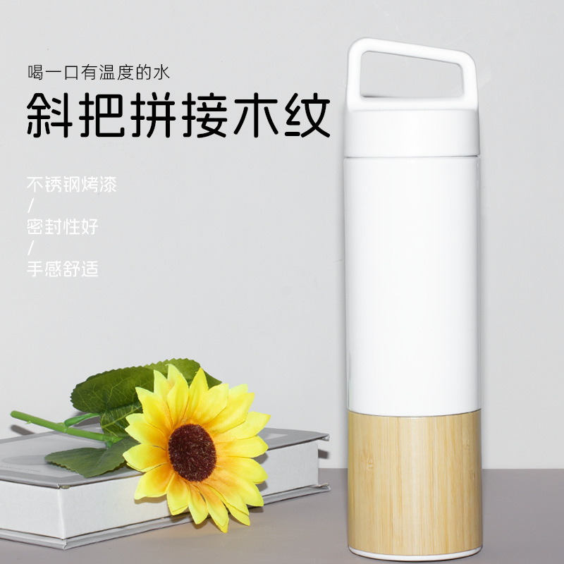 创意拼接竹子直身杯时尚保温杯便携真空不锈钢手提水杯批发节日礼