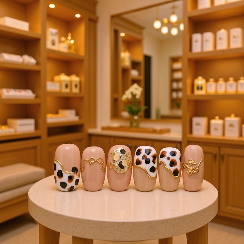 【豹富】纯手工穿戴甲手作高级感精致豹纹猫眼爆闪美甲工厂批发