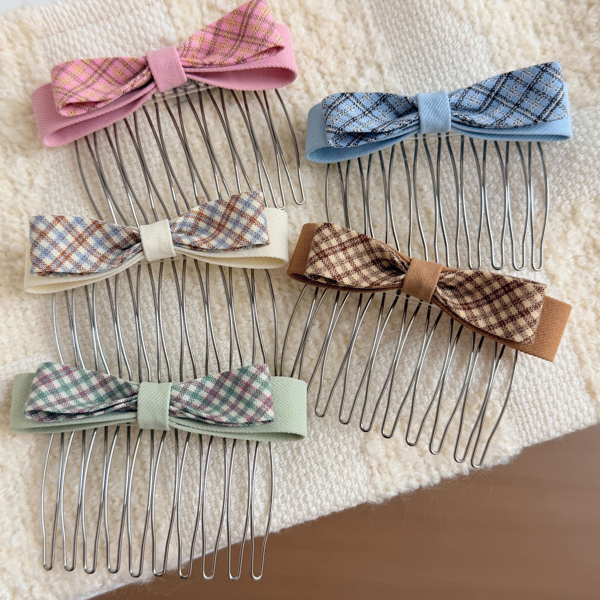 亚克力格纹蝴蝶结发梳发饰儿童