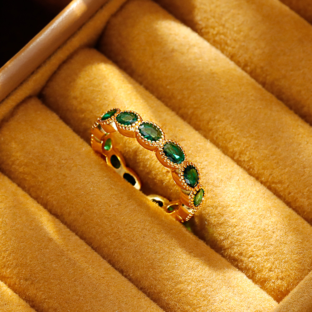 Hyacinth复古港风祖母绿开口戒指女款抖音直播爆款轻奢可调节指环铜镀金色产品图