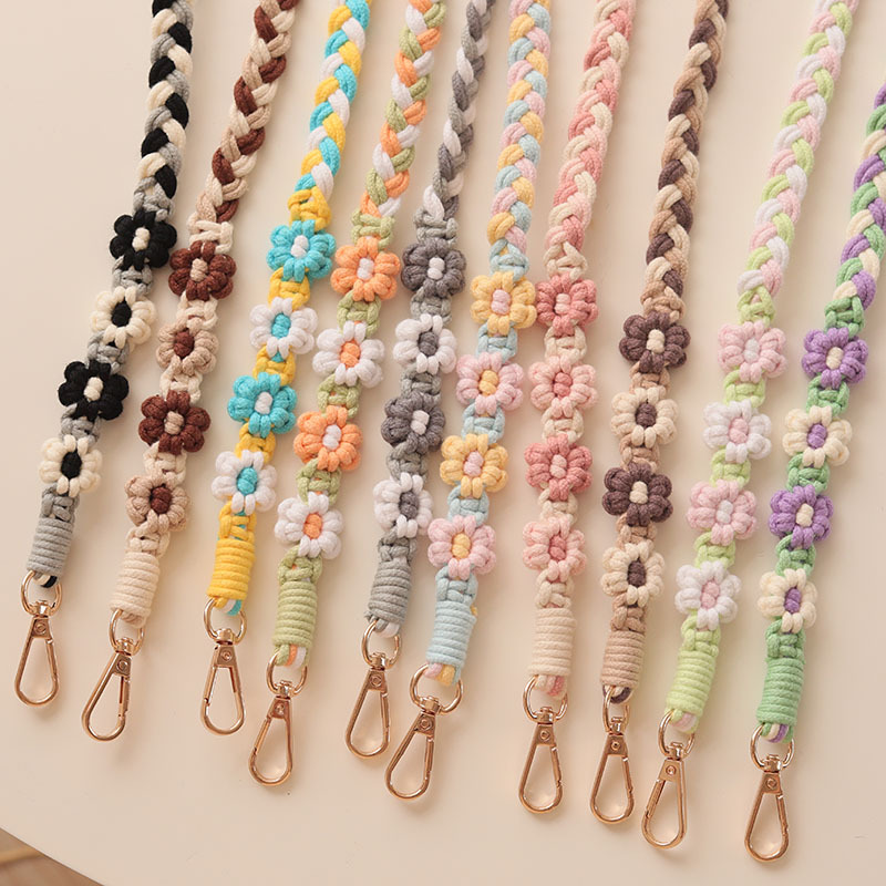 Bohemian woven flower phone lanyard, Daisy diagonal cross neck phone chain, camera strap modified bag strap Specification image