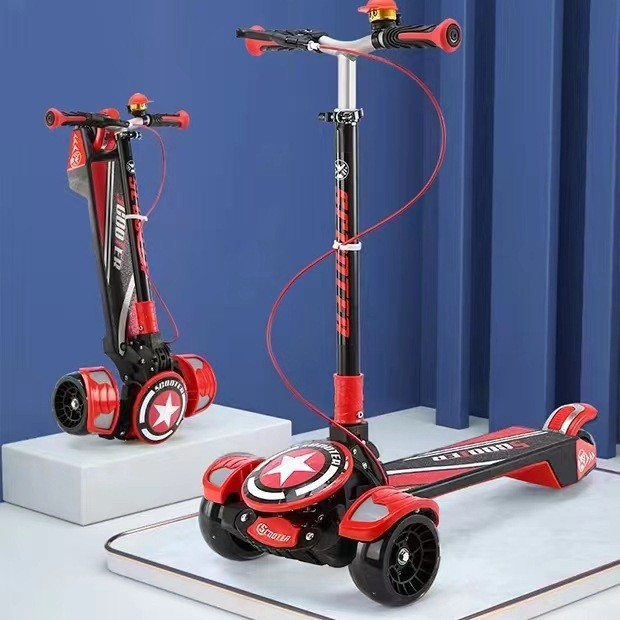 New large-sized children's scooters, big kids' scooters, three and four-wheel adult scooters, can be folded and sent one piece details Picture