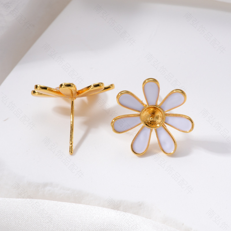Pearl ring, earneedle pendant, three-piece set, hollow tray, Daisy oil drip DIY, light luxury and high-end original design jewelry Specification image