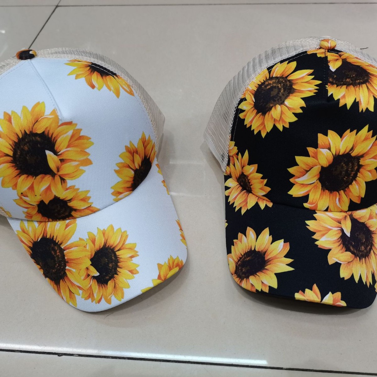 Wholesale of sunflower striped cross elastic net caps, baseball caps, ponytail hair ties, cross-border women's cross caps details Picture