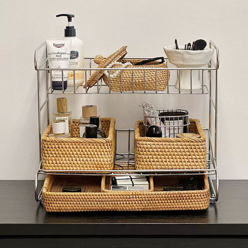 轻奢高级感304不锈钢多功能三层香水化妆品台面收纳整理置物架详情图3