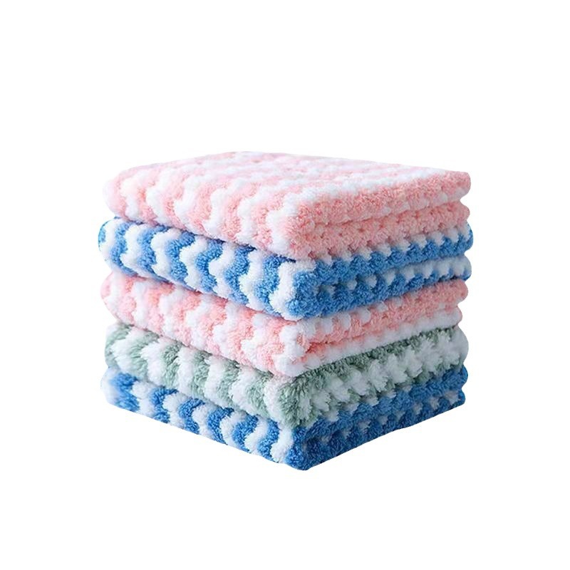 Cationic thickened coral fleece dishcloth, kitchen and household absorbent cloth, non-shedding scouring pad Item Picture