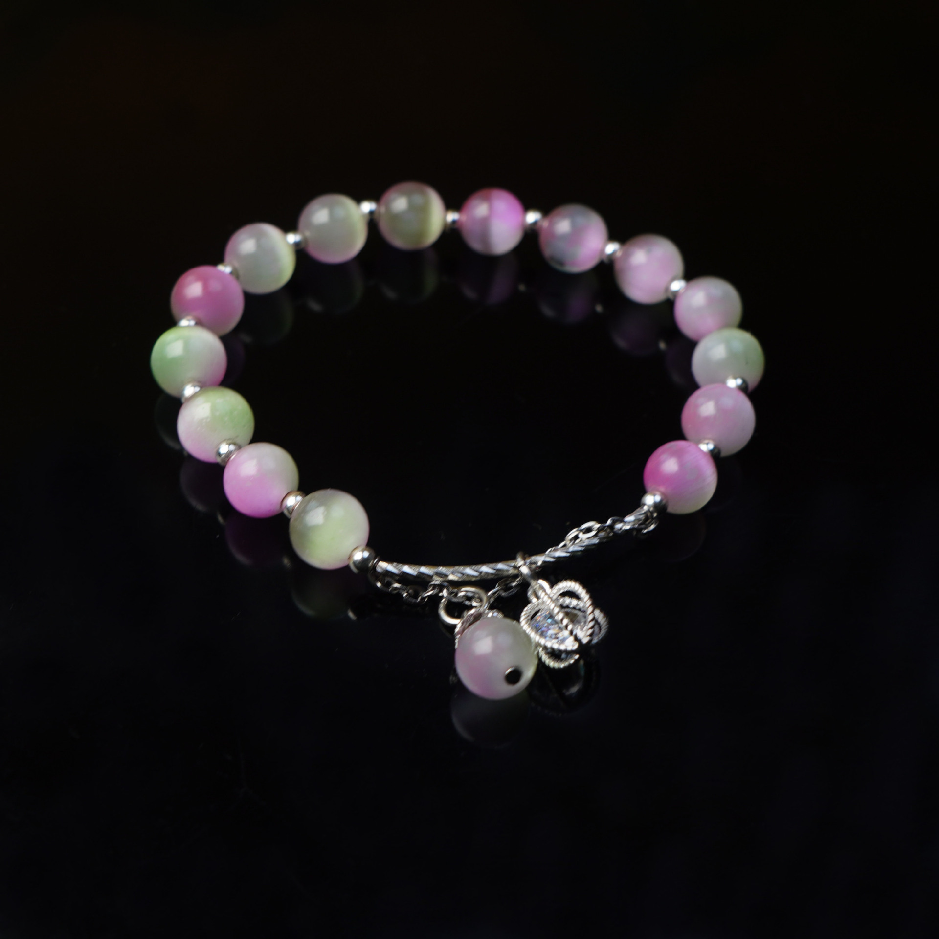 New dual-color cat's eye stone bracelet, green powder crystal bracelet, a fresh, unique and high-end feminine charm, best friend jewelry gift Specification image