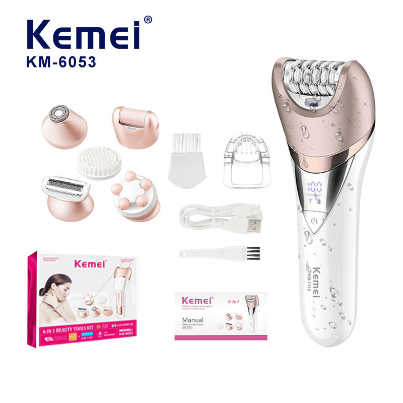 Komei shaver crossover KM-6053 mujer tijera privada multifuncional 6 en 1 depilador eléctrico lavable