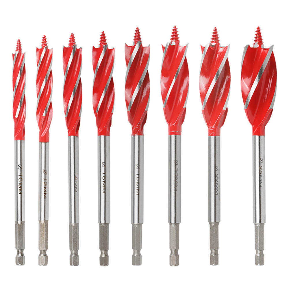 Four-slot four-edge woodworking support drill, extended door lock hole opener, deep hole reaming drill bit, woodworking four-edge support drill Item Picture