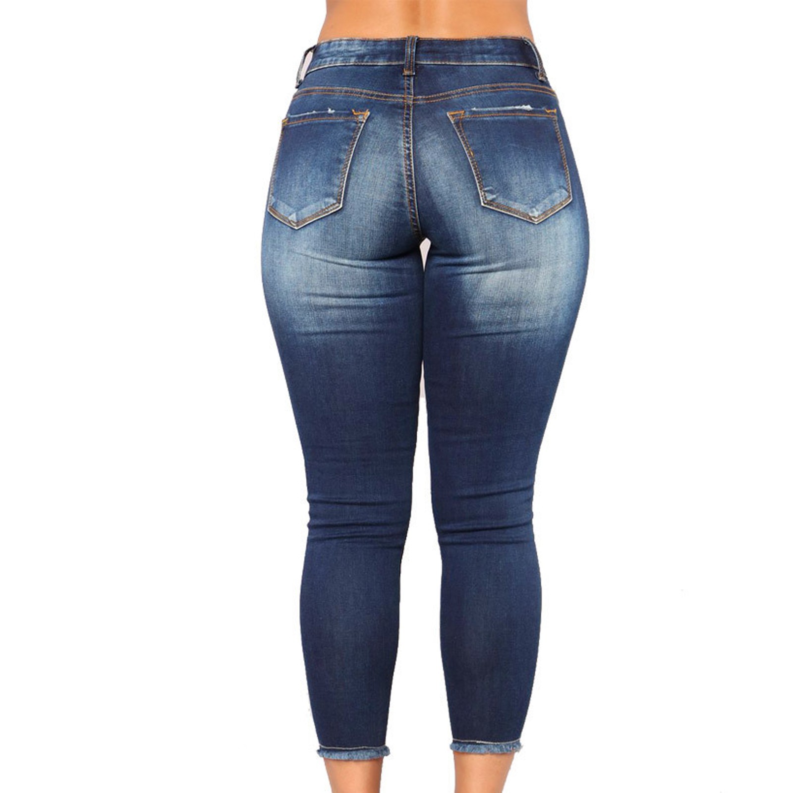 Amazon AliExpress eaby European and American export high-waisted stretch ripped jeans for women details Picture