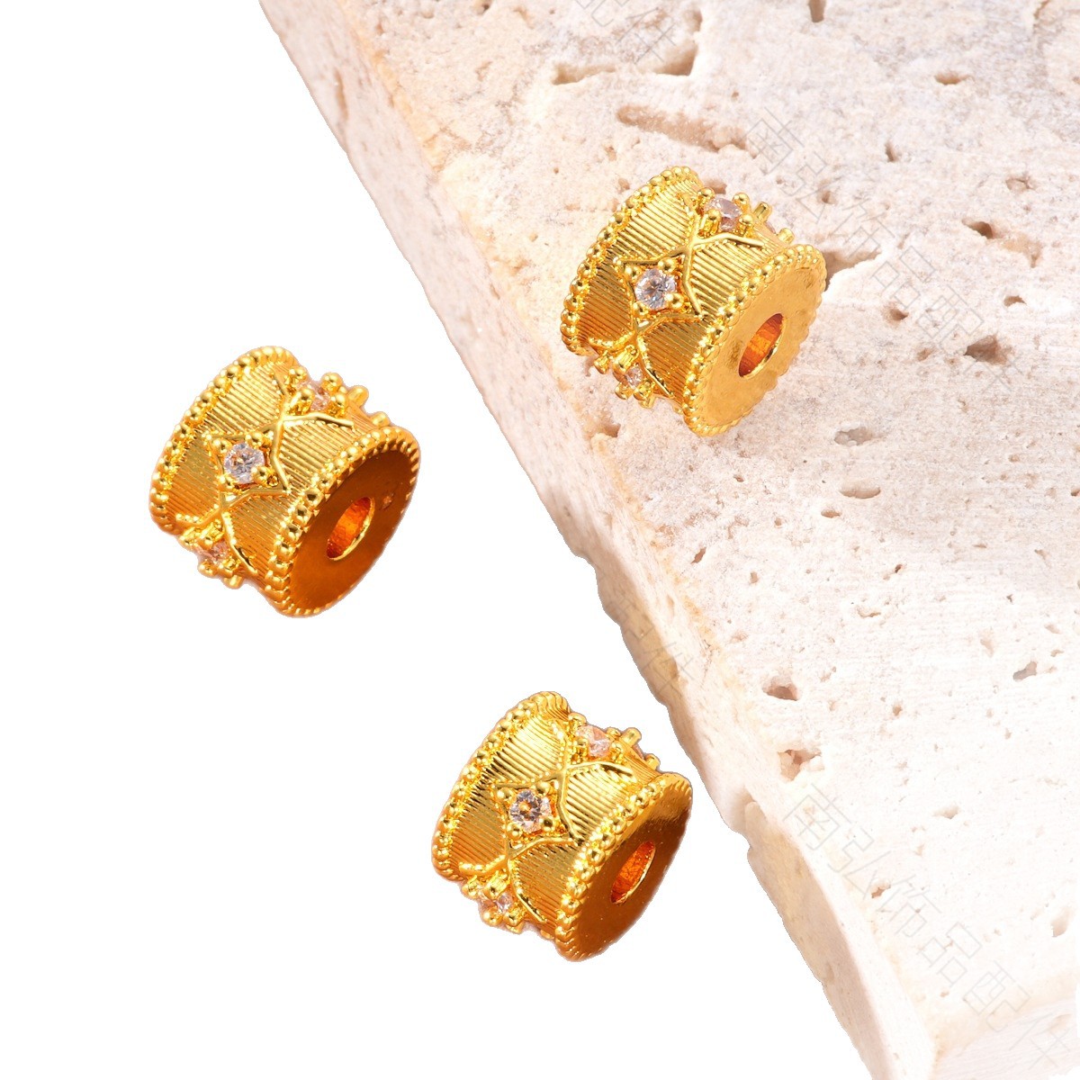 Ancient-style sand gold color retention inlaid zirconium brushed lustrous bead, high-end style bracelet, necklace, DIY jewelry accessories Item Picture