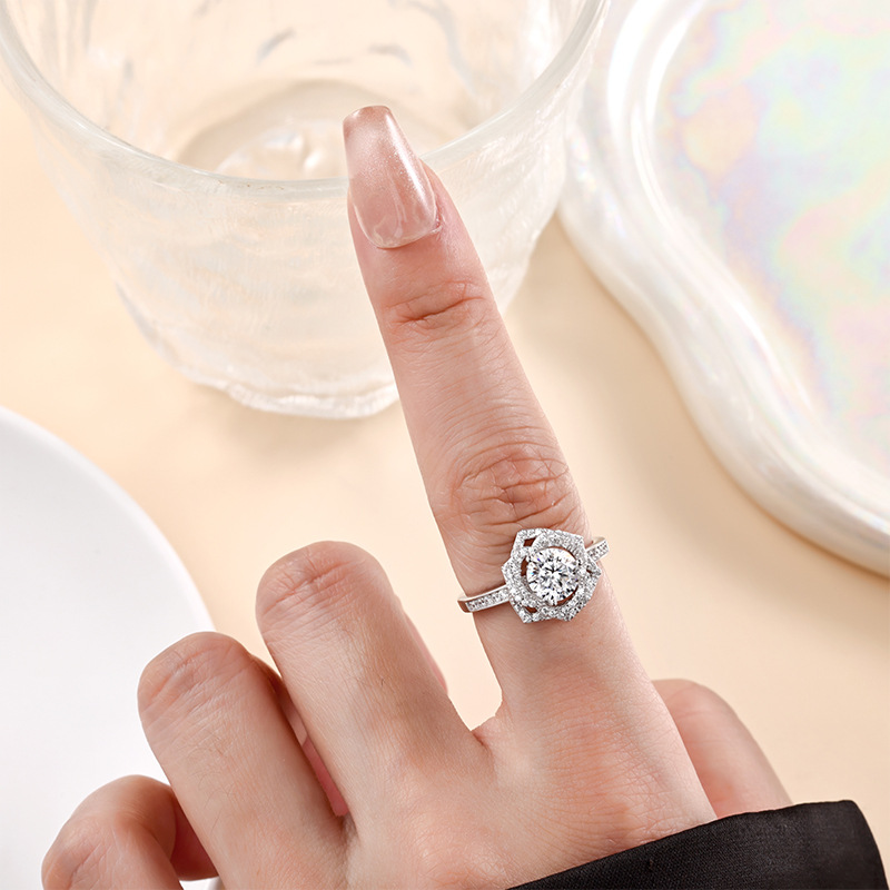 Zhuoheng Select s925 all-silver Moissanite diamond, an imported Moissanite open-mouth ring from the United States, a popular diamond ring live-streamed on Douyin and Kuaishou