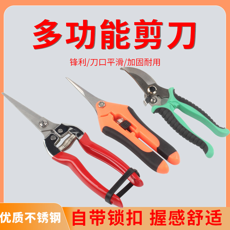 Special elbow scissors for horticultural fruits, fruit picking and pruning, fruit and vegetable picking, pointed tip scissors for branches, built-in lock spring scissors for orchard fruit and vegetable picking and pruning, portable cutting tools for pruning fruit tree branches with spring lock
