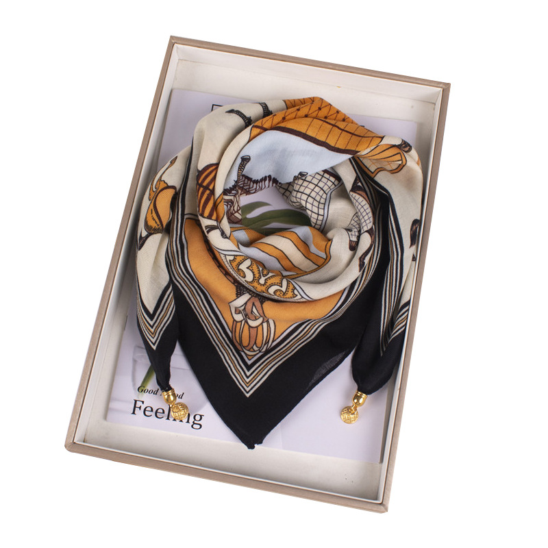Magnetic buckle silk scarf necklaces with a high-end feel, small square scarves, fashionable and light luxury matching scarves, women's spring and autumn neck protection scarves wholesale Item Picture