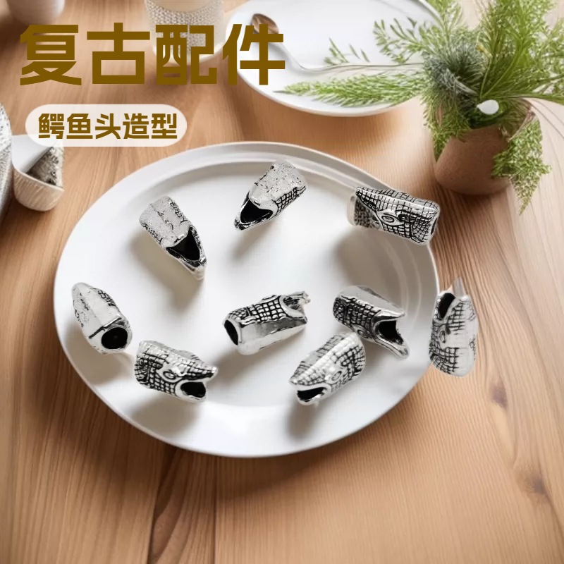 Retro alloy animal head large-hole bead crocodile-shaped DIY beading accessory leather rope bracelet bead separator
