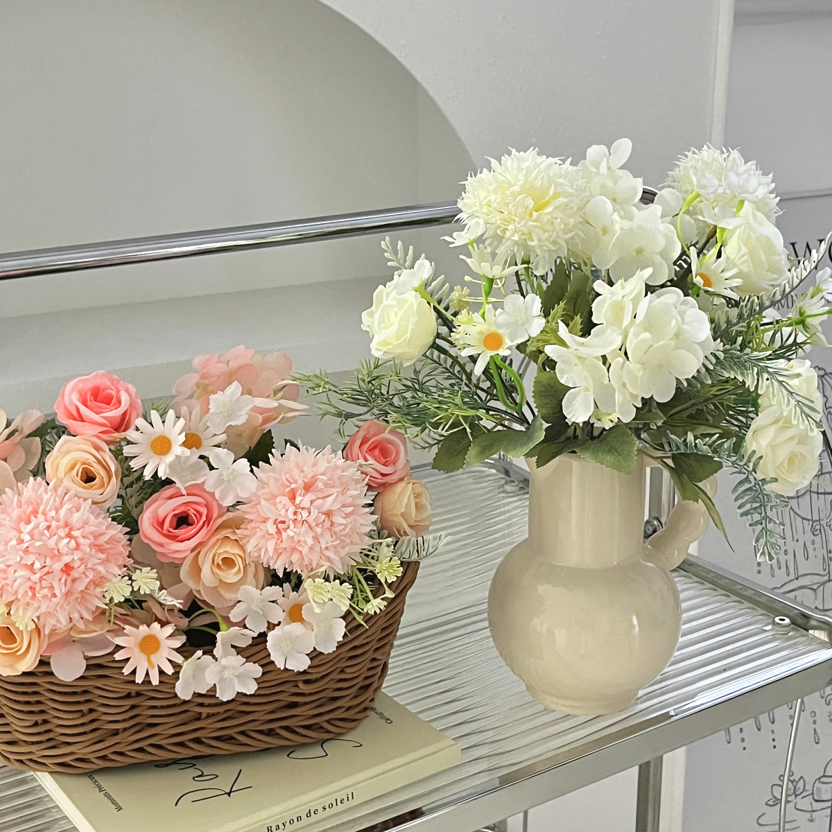 ins风仿真玫瑰绣球婚庆手捧花束婚礼堂摄影道具家居摆件装饰跨境产品图